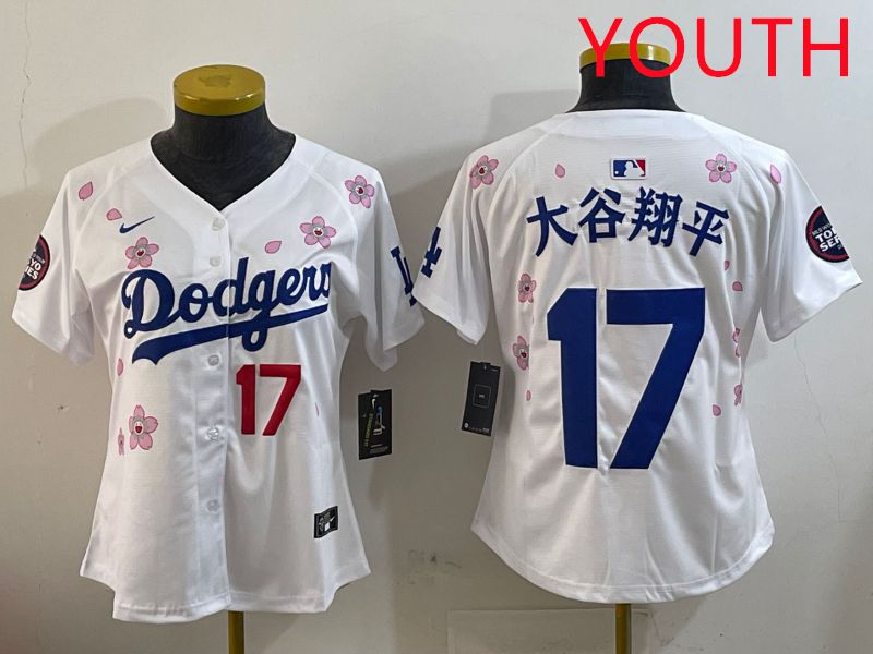 Youth Los Angeles Dodgers 17 Ohtani White Sakura Edition 2025 Nike MLB Jersey style 15